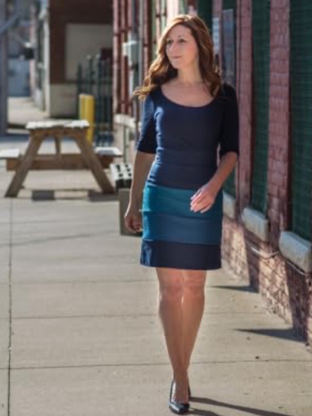 Colorblock Navy and Teal Women’s Stretch Skirt